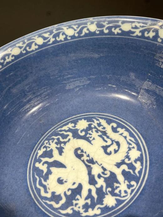 刷蓝地拔白龙凤花卉纹大碗，顺丰包邮 商品图8