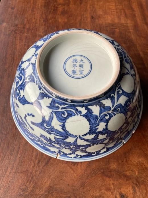 刷蓝地拔白龙凤花卉纹大碗，顺丰包邮 商品图7