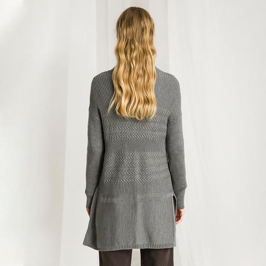 Famecoco范可儿灰色半高领毛衣女秋冬慵懒羊毛针织衫开叉套头上衣F188DB030 商品图2