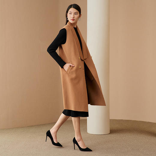 EITIE爱特爱冬季新款时尚气质纯色马甲大衣中长款外套女6814505 商品图1