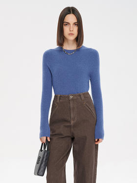 Self Who无缝一体针织羊绒衫女2022年秋冬新款圆领套头毛衣打底衫