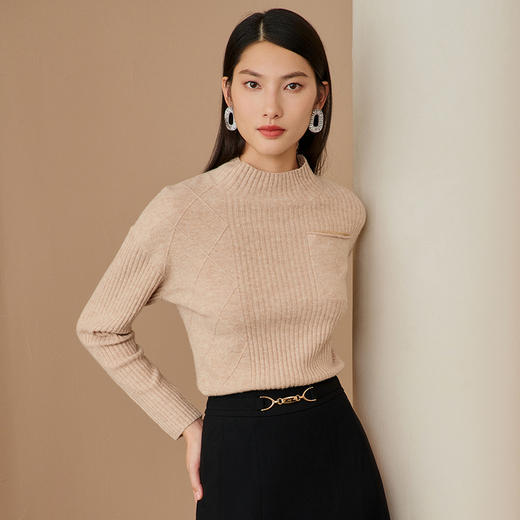 EITIE爱特爱冬季新款时尚气质半高领简约纯色针织衫上衣6801517 商品图2