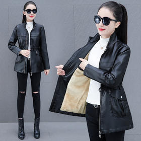 皮衣女外套秋冬季新款，加绒中长款中老年大码宽松加绒皮夹TR-DLP9016