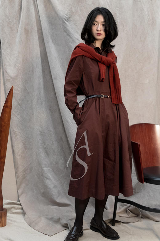 Margaret Howell  霁红色/森林绿长袖连衣裙 商品图0