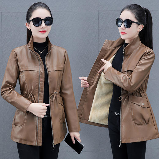 皮衣女外套秋冬季新款，加绒中长款中老年大码宽松加绒皮夹TR-DLP9016 商品图1