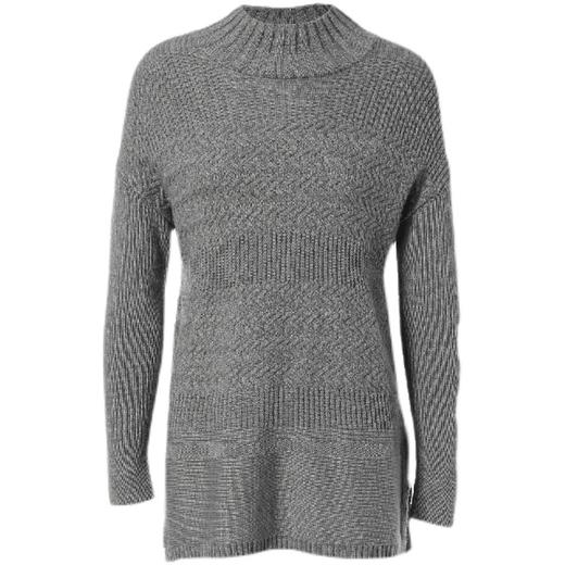 Famecoco范可儿灰色半高领毛衣女秋冬慵懒羊毛针织衫开叉套头上衣F188DB030 商品图4