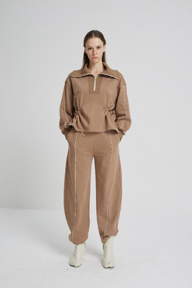 双芽边阔腿两穿卫裤