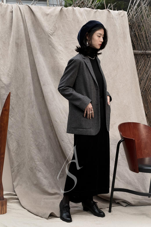 Margaret Howell  炭灰色细格纹fox brothers/黑色法兰绒西装外套 商品图7