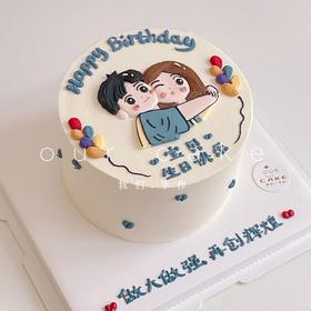 抱抱贴贴情侣手绘蛋糕-低糖处理无添加