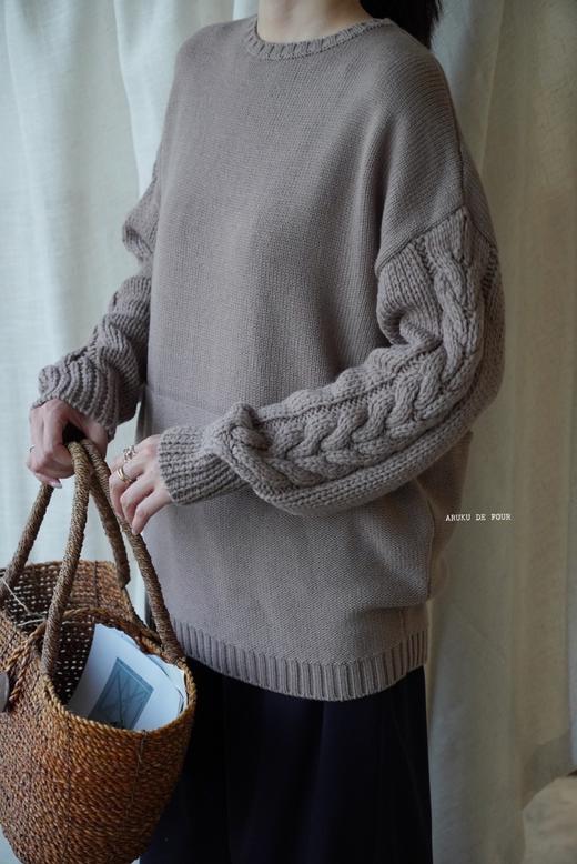 （4折）HAOLU棕色浅棕藏蓝圆领毛衣 商品图2