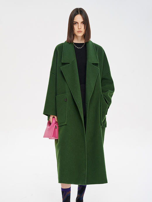 Self Who澳洲美丽诺全羊毛中长款毛呢外套女2022冬款双面呢子大衣 商品图0