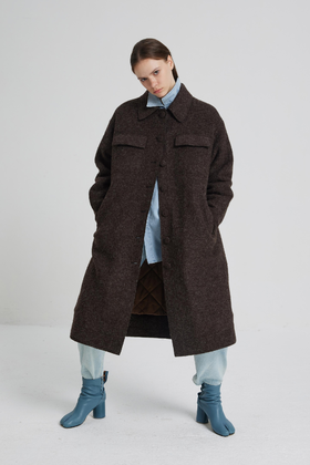 圈圈毛衬衫领长款大衣