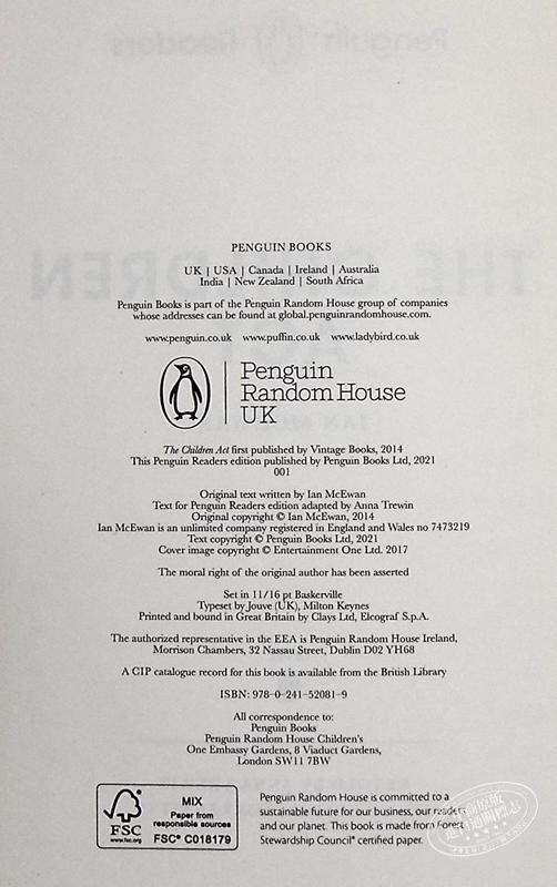 预售 【中商原版】企鹅阅读第7级 儿童法案 ELT分级阅读 The Children Act 英文原版 Ian McEwan 伊恩 麦克尤恩 时间中的孩子作者 商品图4