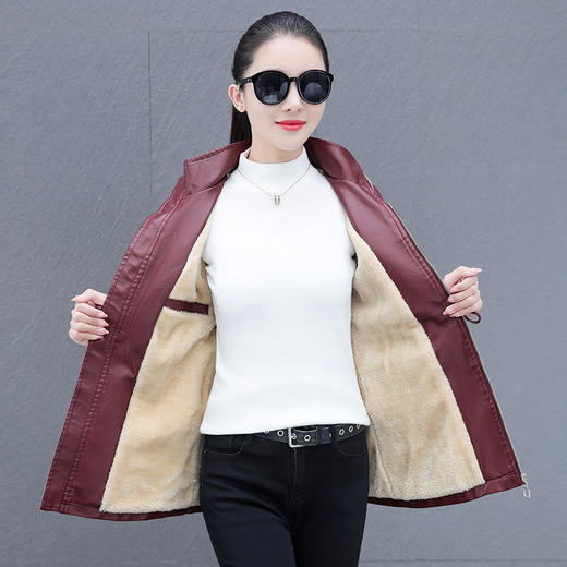 皮衣女外套秋冬季新款，加绒中长款中老年大码宽松加绒皮夹TR-DLP9016 商品图3