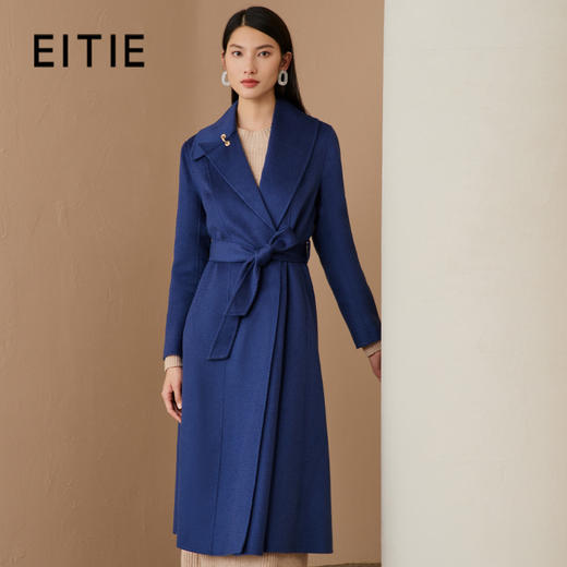 EITIE爱特爱冬季新款气质简约V领显瘦大气系带大衣6814508 商品图0