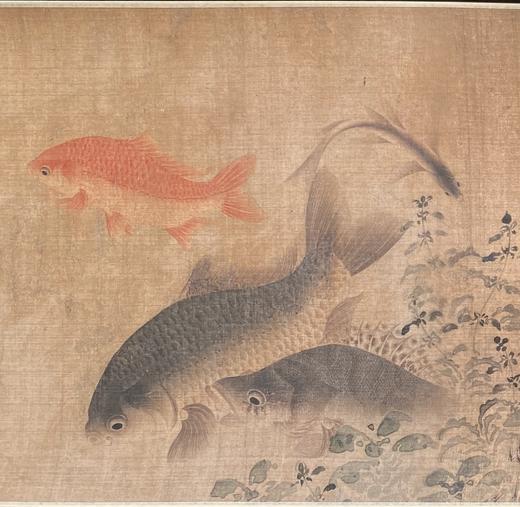 【定制书画】（北宋） 刘寀(传)  《落花游鱼图卷》绢本 手卷/镜片 馆藏书画高仿复制艺术品（付款后28天内发货） 商品图0