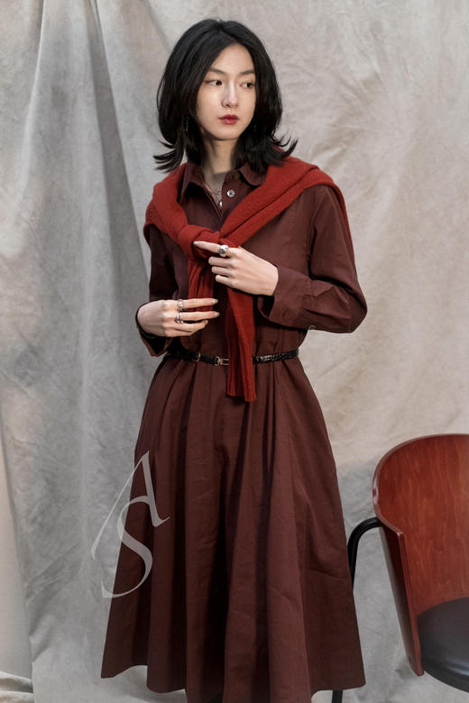 Margaret Howell  霁红色/森林绿长袖连衣裙 商品图2