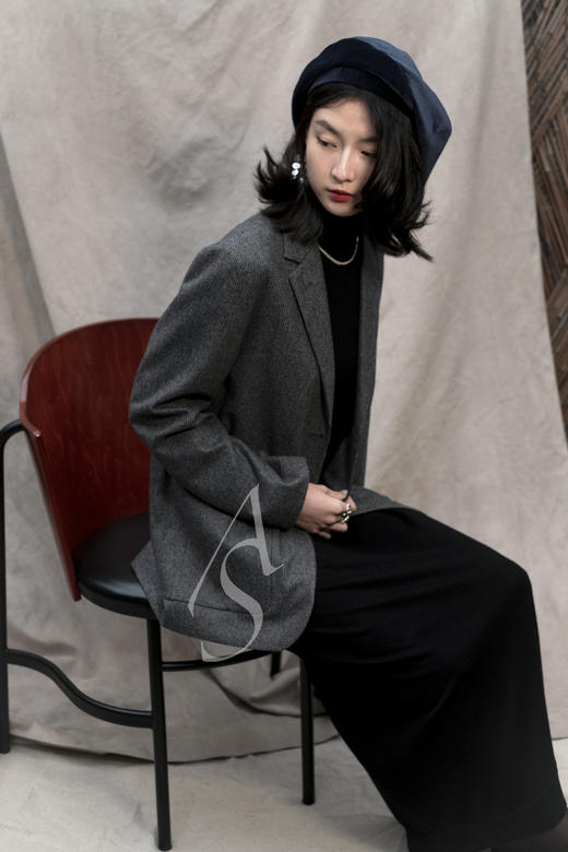 Margaret Howell  炭灰色细格纹fox brothers/黑色法兰绒西装外套 商品图10