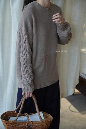 （4折）HAOLU棕色浅棕藏蓝圆领毛衣