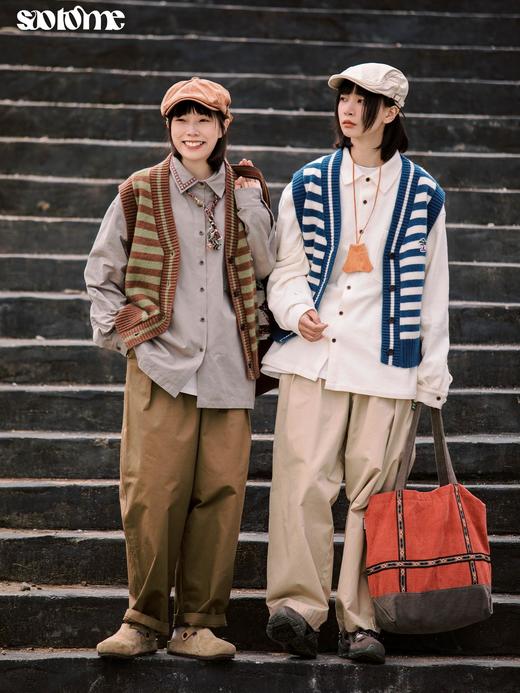 早乙女惠子saotome/宽松cityboy百搭条纹拼接马甲 商品图2