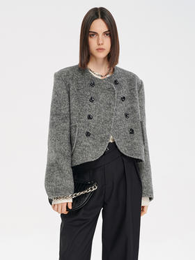 Self Who桑蚕丝羊毛双面毛呢子短外套女防寒保暖宽松轻奢2022冬