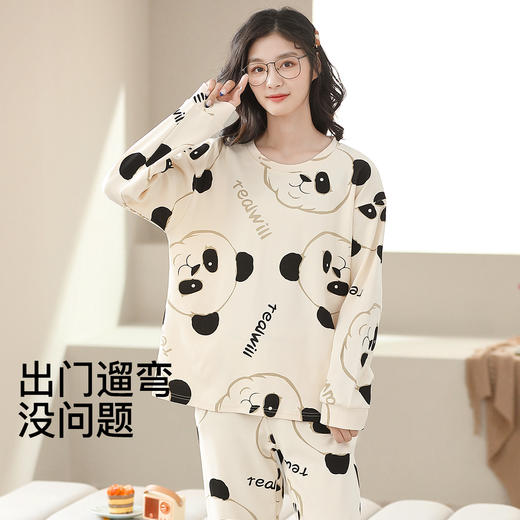 润微100%棉春秋萌趣卡通印花圆领纯棉长袖女士家居服睡衣女   小熊叮当【158选2套】 商品图3