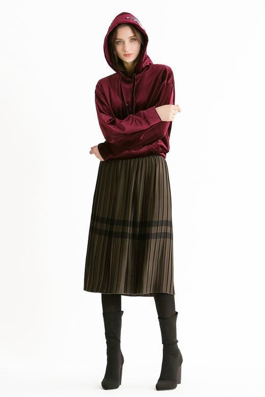 OCHIRLY欧时力 酒红色丝绒连帽卫衣 44 商品图1