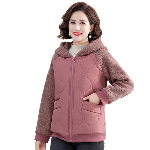 YX 10-17KK866 时尚妈妈装秋冬新款颗粒绒棉服外套中老年人女装休闲连帽棉袄棉衣 商品图4