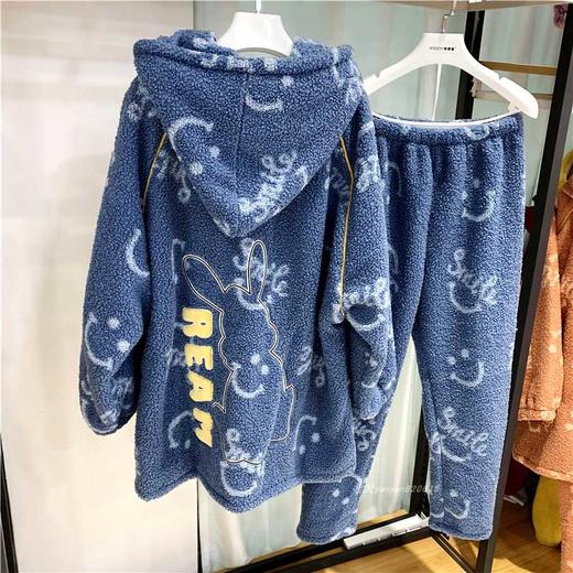 秋冬季泰迪复合绒加厚女睡衣套装中长款保暖甜美宽松家居服【FF22836】 商品图2