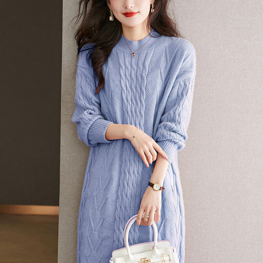 中长款绞花毛衣裙，加厚配大衣内搭裙直筒针织裙CC-22-5102 商品图1