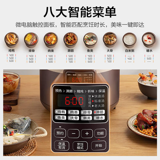 美的（Midea）电炖锅电炖盅养生锅4L大容量南都陶釜内胆陶瓷煲汤煮粥电砂锅家用预约全自动WTGS401 商品图1