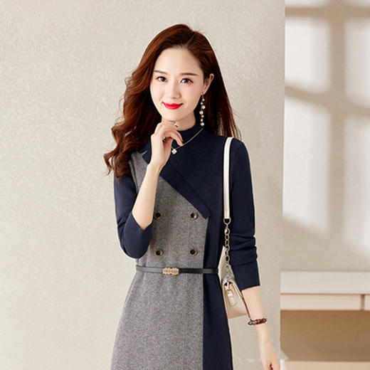 冬季新款，遮肉显瘦不规则拼色洋气半高领针织连衣裙女HR-YBER2321 商品图5