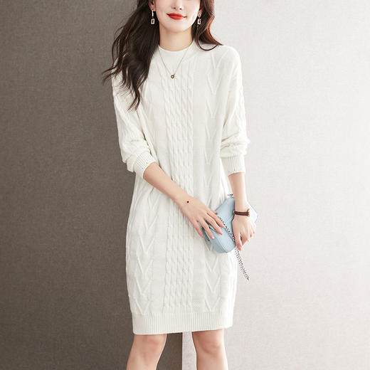 中长款绞花毛衣裙，加厚配大衣内搭裙直筒针织裙CC-22-5102 商品图6