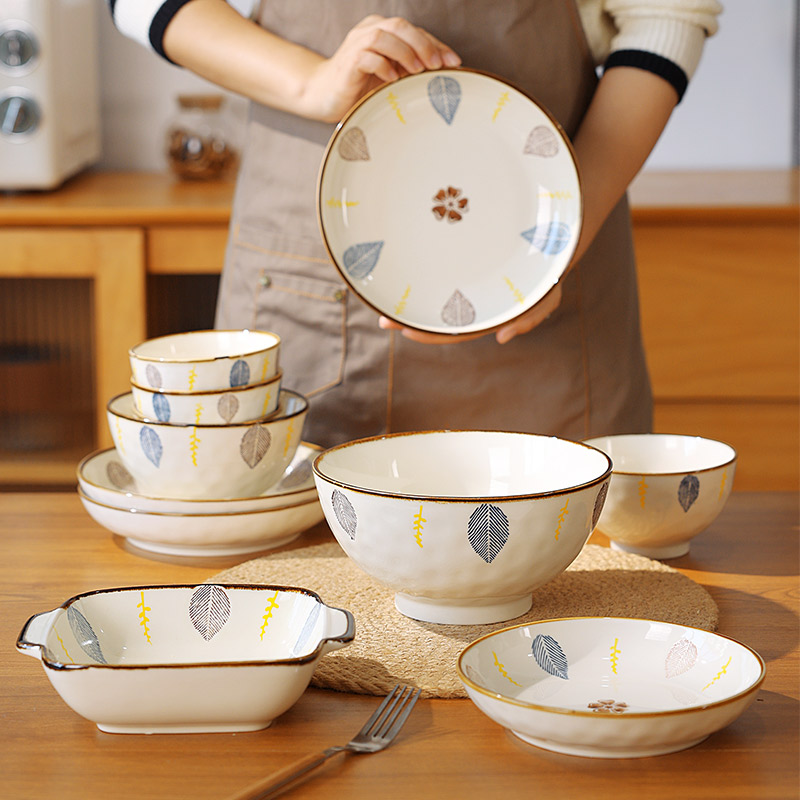 【千叶石纹系列】餐具复古碗釉下彩餐具陶瓷泡面碗汤碗家用碗盘