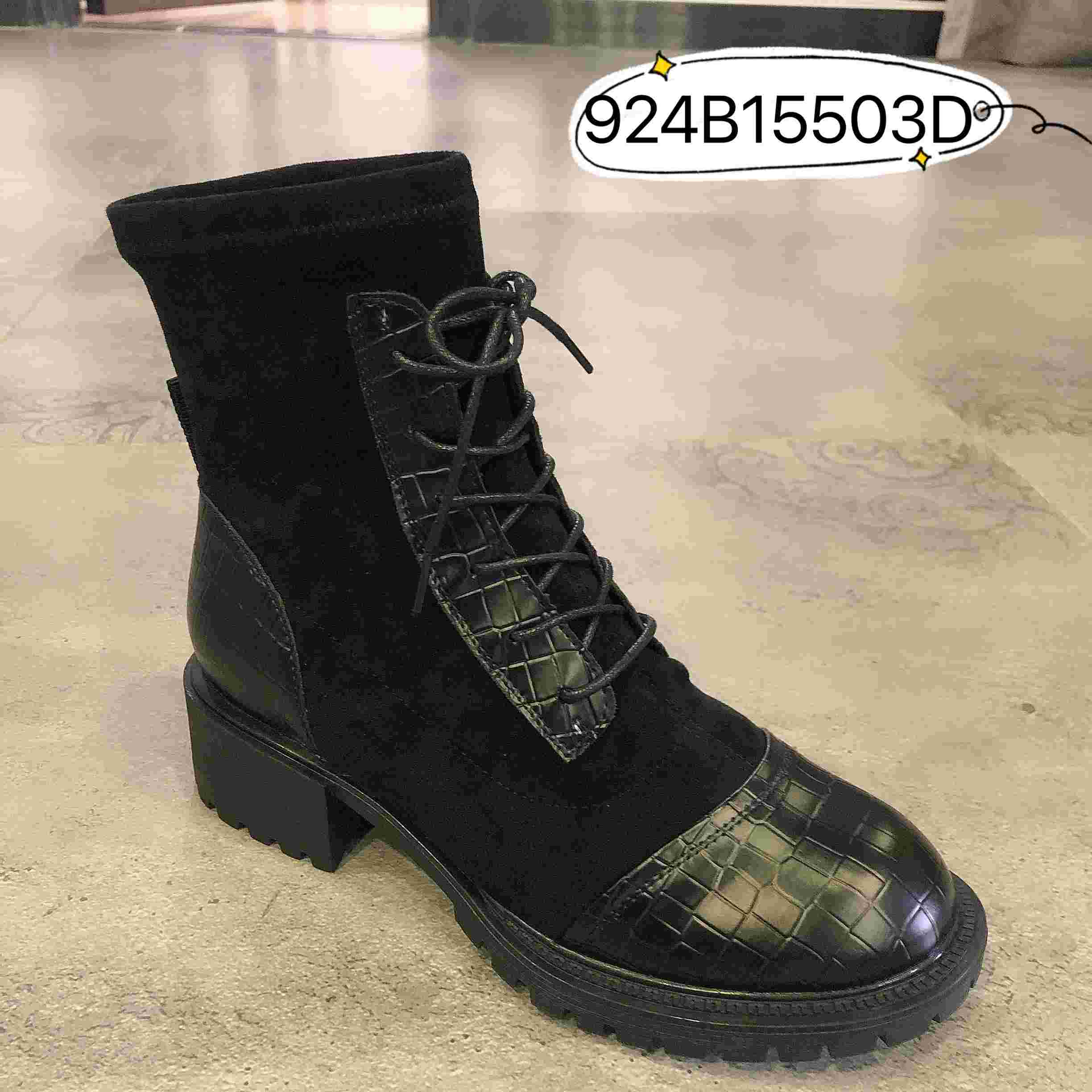 冬季新品弹力绒百搭舒适系带矮靴924B15503