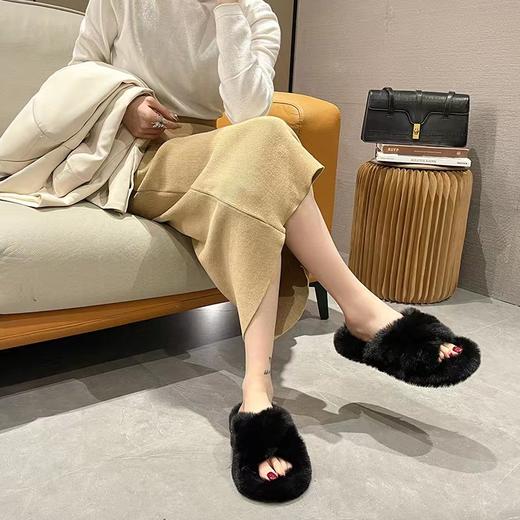 【冬季必备 新款加绒防滑女鞋】毛毛拖鞋女外穿厚底冬春季新款韩版拖鞋居家用防滑加绒棉拖鞋 商品图2