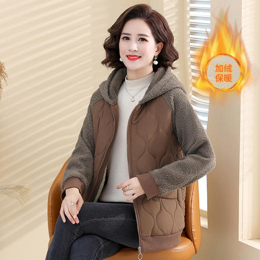 YX 10-17KK866 时尚妈妈装秋冬新款颗粒绒棉服外套中老年人女装休闲连帽棉袄棉衣 商品图2