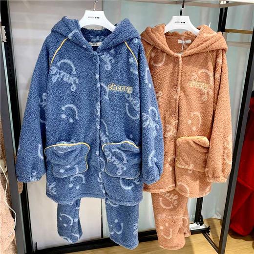 秋冬季泰迪复合绒加厚女睡衣套装中长款保暖甜美宽松家居服【FF22836】 商品图3