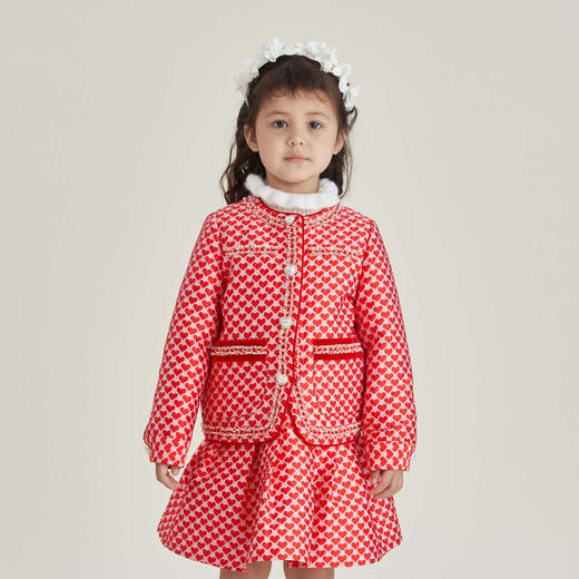 谜底童装22冬季新款爱心图案保暖可爱系小香风套装B1DKTZ0601 商品图0