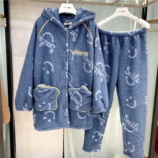 秋冬季泰迪复合绒加厚女睡衣套装中长款保暖甜美宽松家居服【FF22836】 商品图0