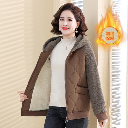 YX 10-17KK866 时尚妈妈装秋冬新款颗粒绒棉服外套中老年人女装休闲连帽棉袄棉衣 商品图1