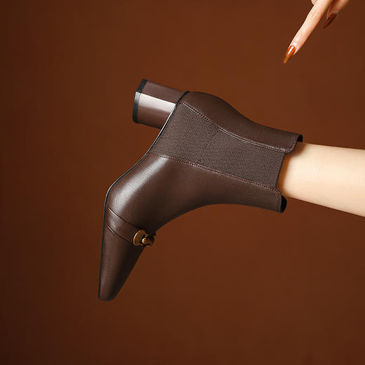 冬季新款，水晶羊皮复古风中跟金属扣短靴TZ-78 商品图7