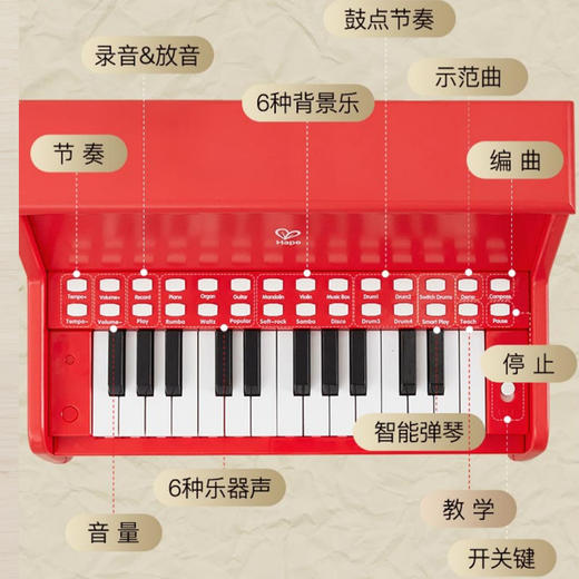 hape   E0630AE   多功能灯光教学钢琴(增高版)红色 商品图4