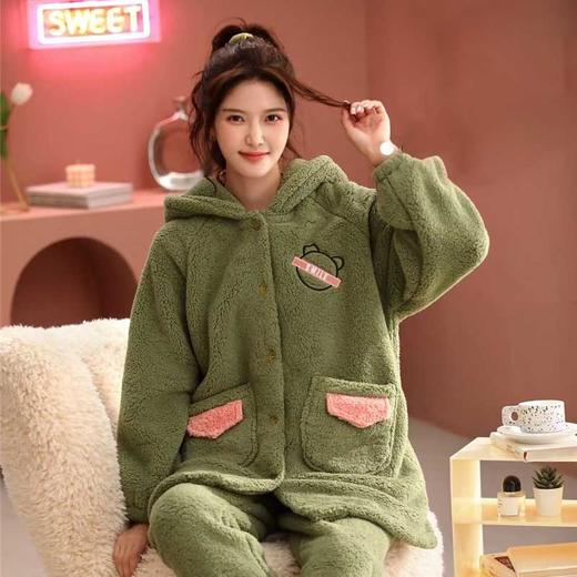 女士秋冬季加厚睡衣套装中长款加绒双层[FF22838] 商品图1