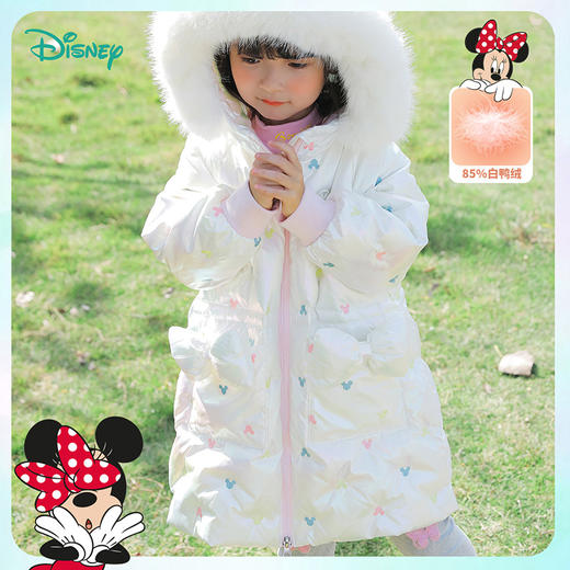 迪士尼童装女童羽绒服甜美米妮中长款连帽羽绒服舒适保暖冬新品224S1786 商品图2