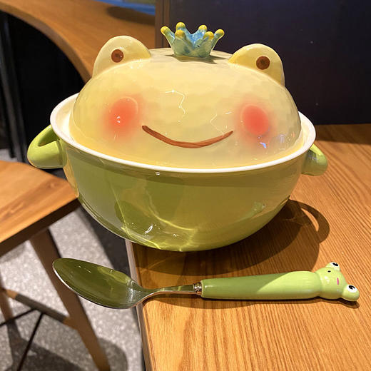   青蛙泡面碗700ml可爱双耳陶瓷带盖宿舍用学生方便面碗家用jsr28 商品图2