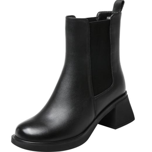 信诺真皮气质女士切尔西靴女2022年新款冬季加绒保暖粗跟休闲短靴22M229-21 商品图3