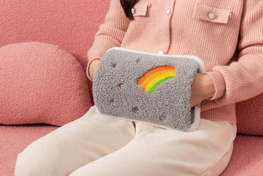 新款国标毛绒充电式热水袋防爆夹家用暖水袋暖宝宝水电分离灰色 商品图1