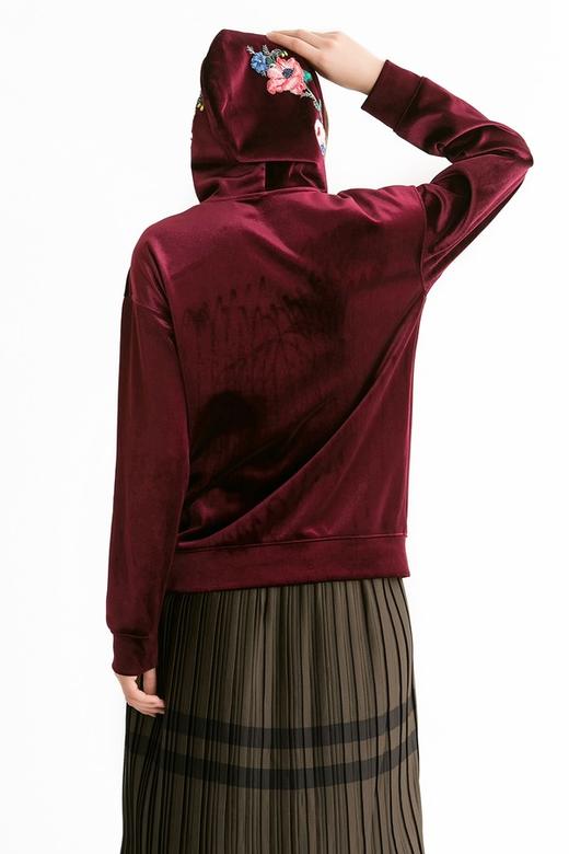 OCHIRLY欧时力 酒红色丝绒连帽卫衣 44 商品图5