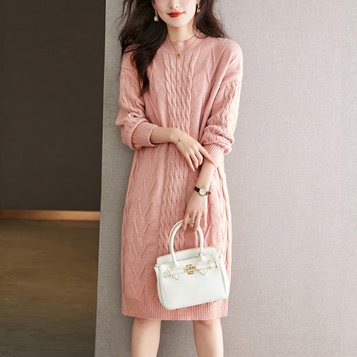 中长款绞花毛衣裙，加厚配大衣内搭裙直筒针织裙CC-22-5102 商品图5